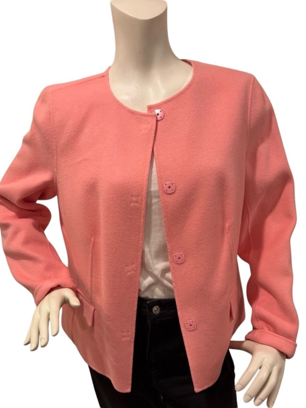 Talbots Pink Wool Blend Women’s Collarless Blazer Jacket, Size Large